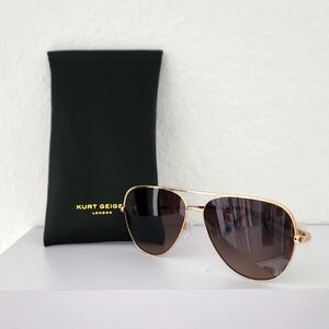Kurt Geiger London New 64mm Gold Blue Havana/Brown Aviator Sunglasses.